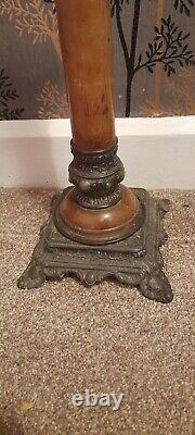 Huge Victorian Oil Lamp, Complete, Unusual Amber Etched Shade, Duplex, 87cm Tall