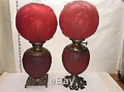 Huge Vtg GWTW Ruby Glass Victorian Antique Oil Banquet Lamp Parlor Globe Success