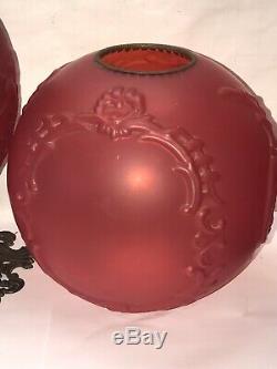 Huge Vtg GWTW Ruby Glass Victorian Antique Oil Banquet Lamp Parlor Globe Success