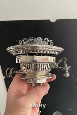 Huge antique silver plate oil lamp baccarat cut glass font silver plate hinks