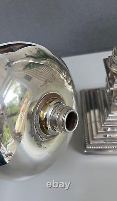 Huge silver plate corinthian column wreaths oil lamp 52 cm silver plate font