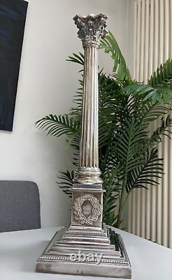 Huge silver plate corinthian column wreaths oil lamp 52 cm silver plate font