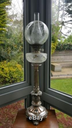 INTRICATE Victorian Nouveau Acid Etched Oil Lamp Globe Shade Putti Cherub Duplex