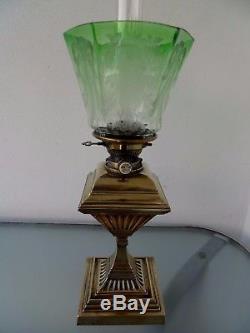 Impressive Victorian Hinks 20 Tall Rare Square Design Brass Table Oil Lamp