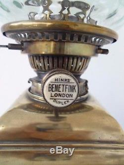 Impressive Victorian Hinks 20 Tall Rare Square Design Brass Table Oil Lamp