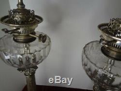 James Hinks & Sons Victorian Silver-Plate Oil Lamps with Glass Fonts