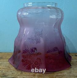 KJS2463 Large Victorian Cranberry Glass Arte Nouveau Acid Etched Oil Lamp Shade