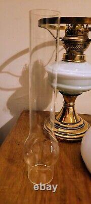 Kosmos Brenner Oil Lamp with milk glass and brass base and Bear Kamenz Crystal