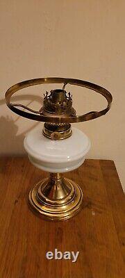 Kosmos Brenner Oil Lamp with milk glass and brass base and Bear Kamenz Crystal