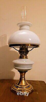 Kosmos Brenner Oil Lamp with milk glass and brass base and Bear Kamenz Crystal