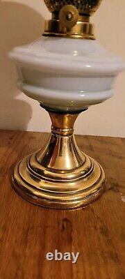 Kosmos Brenner Oil Lamp with milk glass and brass base and Bear Kamenz Crystal