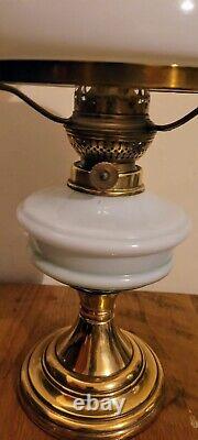 Kosmos Brenner Oil Lamp with milk glass and brass base and Bear Kamenz Crystal