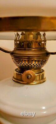 Kosmos Brenner Oil Lamp with milk glass and brass base and Bear Kamenz Crystal