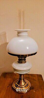 Kosmos Brenner Oil Lamp with milk glass and brass base and Bear Kamenz Crystal