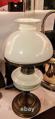 Kosmos Brenner Oil Lamp with milk glass and brass base and Bear Kamenz Crystal