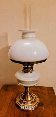 Kosmos Brenner Oil Lamp with milk glass and brass base and Bear Kamenz Crystal