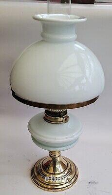 Kosmos Brenner Oil Lamp with milk glass and brass base and Bear Kamenz Crystal