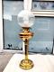 LARGE ANTIQUE VINTAGE BRASS OIL LAMP DUPLEX BURNER with ETCHED GLOBE SHADE