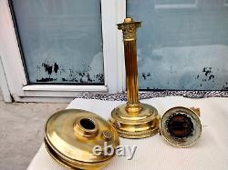 LARGE ANTIQUE VINTAGE BRASS OIL LAMP DUPLEX BURNER with ETCHED GLOBE SHADE