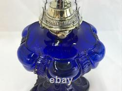 LARGE Antique c. 1880 Coolidge Drape Oil Lamp Cobalt Blue Glass Waterfall, Early