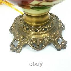 LARGE GWTW Oil Lamp BH Victorian Parlor Hand Painted Hurricane 26 Antique