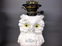Large Original Victorian Owl & Acorns Oil Lamp