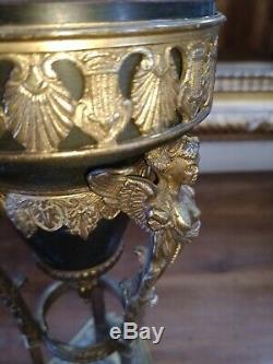 Lampe Pétrole Tripode Bronze Empire Cariatide Satyre Oil Lamp Victorian
