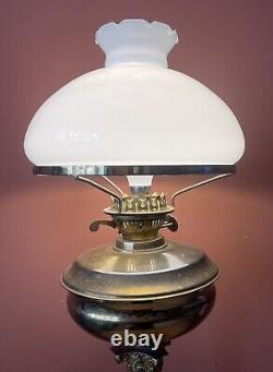 Large 62cm Brass Corinthian Column Oil Lamp Converted To Electric With Shade