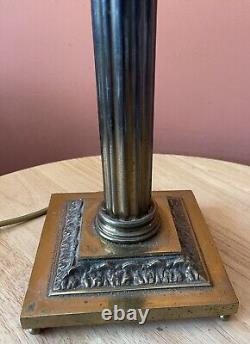 Large 62cm Brass Corinthian Column Oil Lamp Converted To Electric With Shade