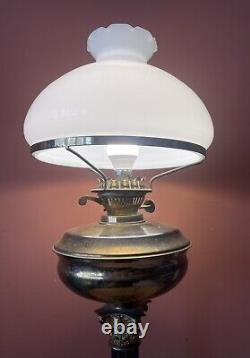 Large 62cm Brass Corinthian Column Oil Lamp Converted To Electric With Shade