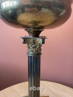 Large 62cm Brass Corinthian Column Oil Lamp Converted To Electric With Shade