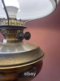 Large 62cm Brass Corinthian Column Oil Lamp Converted To Electric With Shade