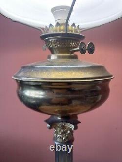 Large 62cm Brass Corinthian Column Oil Lamp Converted To Electric With Shade