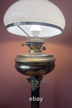 Large 62cm Brass Corinthian Column Oil Lamp Converted To Electric With Shade