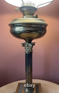 Large 62cm Brass Corinthian Column Oil Lamp Converted To Electric With Shade