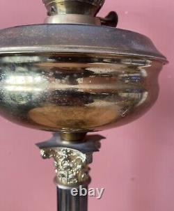 Large 62cm Brass Corinthian Column Oil Lamp Converted To Electric With Shade