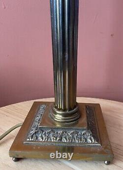 Large 62cm Brass Corinthian Column Oil Lamp Converted To Electric With Shade