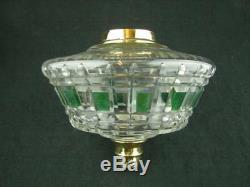 Large Antique Clear Facet Cut Crystal Oil Lamp Font, Green Facet Decoration