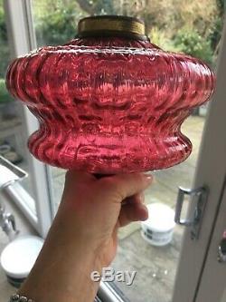 Large Antique Cranberry Glass Oil Lamp Fount