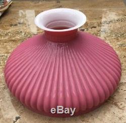 Large Antique Pink Glass Overlay Oil Lamp Shade