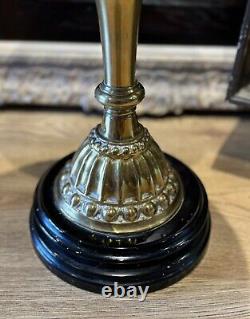 Large Antique Victorian Duplex Brass Oil Lamp Green Coloured Glass Shade