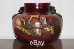 Large Antique Victorian Glass GWTW Table / Oil Lamp Shade Hand Painted Castle