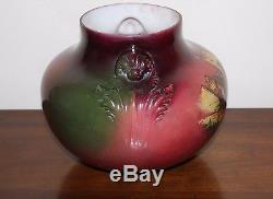 Large Antique Victorian Glass GWTW Table / Oil Lamp Shade Hand Painted Castle