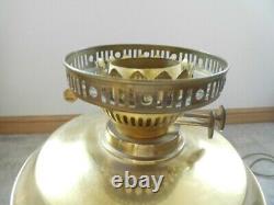 Large Brass Oil Lamp Electric converted Table lamp 76cm Tall wooden base