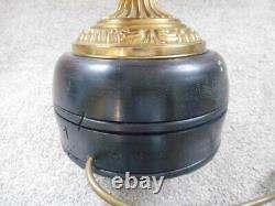 Large Brass Oil Lamp Electric converted Table lamp 76cm Tall wooden base
