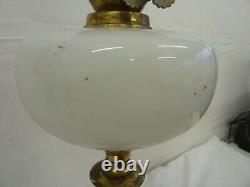 Large Corinthian Column Oil Lamp with White Glass Shade Bowl Antique Charity
