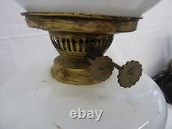 Large Corinthian Column Oil Lamp with White Glass Shade Bowl Antique Charity
