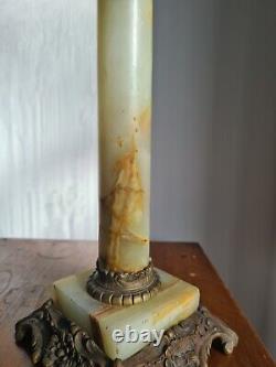 Large French Green Onyx Marble Cast Brass Oil Lamp Base 21mm Hinks size fitter