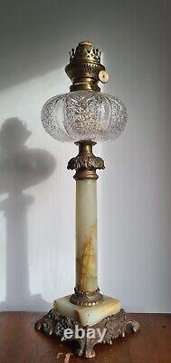Large French Green Onyx Marble Cast Brass Oil Lamp Base 21mm Hinks size fitter