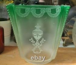 Large Original crimped pleat Green Oil Lamp Shade acid crystal etched 4 fitter